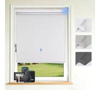 Grandekor Store Enrouleur Occultant sans Perçage Électrique 100x100cm | Blanc Opaque Thermique Anti-Chaleur Protection Solaire Rechargeable Moteur Télécommande Installation Facile pour Fenêtre