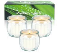 Grandes bougies d'extérieur à la citronnelle, lot de 3 bougies en pots de verre, cire de soja naturelle et huile essentielle de citronnelle, pour le jardin, le camping, les pique-niques et le balcon