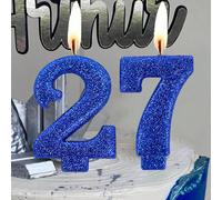 Grandes bougies numérotées bleues pailletées de 8,5 cm 0-9 pour décoration de gâteau de fête d'anniversaire, d'anniversaire, de demande en mariage 7,5,9,2,3,4,6,8,1,0Cire