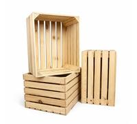 Grandes caisses en bois 50x40x30 cm - Lot de 3 boîtes naturelles - Caisse à vin, fruits et légumes - Boîte de rangement en bois vintage pour déco, cuisine, jardin ou étagère