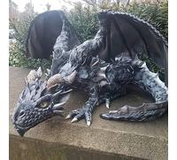 Grandes figurines de dragons gardiens en résine synthétique, représentés accroupis et cuirassés ; sculpture de dragon Reison ; statue vintage de cerf-volant pour l'intérieur et l'extérieur ; décoratio