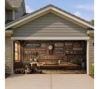 Grandpa's Workshop Housse de porte de garage en bois vintage rustique pour homme, intérieur et extérieur, décoration saisonnière d'automne et d'hiver, 400 x 180 cm