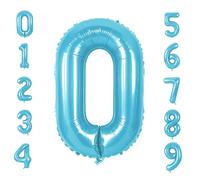Grands ballons en forme de chiffre 0 à 100 pour décoration de fête d'anniversaire - Grand format n°0 - Pour filles, garçons et filles - 101,6 cm - Bleu