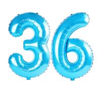 Grands ballons numéros 36 pour décoration de fête d'anniversaire - 101,6 cm - Grand format n° 36 - Grand ballon numérique n°36 pour homme et femme - Film aluminium chiffre 0 à 100 - Bleu