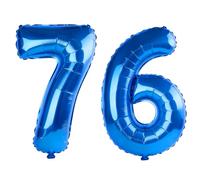 Grands ballons numéros 76 pour décoration de fête d'anniversaire - 101,6 cm - Grand format - Numéro 76 - Grand format - Numéro 76 - Pour homme et grand-mère - Film aluminium chiffres 0-100 - Bleu
