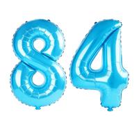 Grands ballons numéros 84 pour décoration de fête d'anniversaire - 101,6 cm - Grand format - Numéro 84 - Grand format - Numéro 84 - Pour homme et grand-mère - Film aluminium chiffre 0 à 100 - Bleu