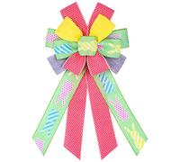 Grands nœuds de Pâques pour couronne, vert, rouge, jaune, violet, pour décoration de Pâques - Nœud en toile de jute printanier pour porte d'entrée, intérieur, extérieur, mur de Pâques