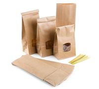 Grands sachets kraft avec fenêtre, 10 pièces: grand sac papier, pochette cadeau alimentaire pour thé, café, biscuits, épices, sachet avec clips dorés, 10 x 6,5 x 27,5 cm