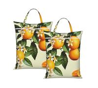 Grands sacs à linge de voyage, imprimé fleurs jaunes et fruits oranges avec poignée, sac à linge pliable pour les vacances, la gym, la natation et les voyages en famille, 2 pièces