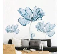 Grands stickers muraux représentant des coquelicots bleus pour la chambre d'une fille, le salon, la salle de bains, le bureau ou comme fond d'écran pour la télévision