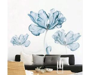 Grands stickers muraux représentant des coquelicots bleus pour la chambre d'une fille, le salon, la salle de bains, le bureau ou comme fond d'écran pour la télévision