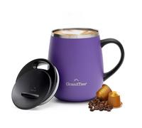 Grandties Gobelet à café isotherme avec poignée - Couvercle coulissant pour protection contre les éclaboussures - Tasse isotherme en acier inoxydable à double paroi sous vide - Garde les boissons
