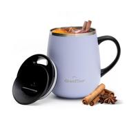 GRANDTIES Tasse à café isotherme avec poignée - Couvercle coulissant pour protéger contre les éclaboussures - Tasse isotherme de 473,6 g avec double paroi sous vide en acier inoxydable pour garder les