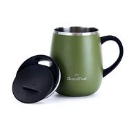 Grandties Tasse à café isotherme avec poignée - Couvercle coulissant pour verre à vin anti-éclaboussures de 473 ml - Gobelet isotherme en acier inoxydable à double paroi sous vide pour garder les
