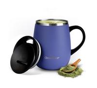 GRANDTIES Tasse à café isotherme avec poignée - Couvercle coulissant pour verre à vin résistant aux éclaboussures - 473,6 g - Gobelet thermique en forme de verre à vin avec double paroi sous vide en