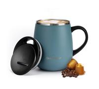 GRANDTIES Tasse à café isotherme avec poignée et couvercle coulissant pour verre à vin anti-éclaboussures 473,6 g en forme de verre à vin isotherme avec double paroi sous vide en acier inoxydable pour