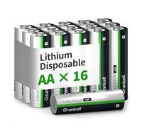 Granicell Lot de 16 Batteries AA Lithium, Batteries Double A Non Rechargeables, 1,5V, Batteries AA Lithium-Fer avec Longue Durée de Vie pour Lampe de Poche, Jouet, Appareil Photo