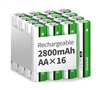 Granicell Lot de 16 piles rechargeables AA - 2800 mAh - Haute capacité - 1500 cycles - 1,2 V NiMH - Faible auto-décharge