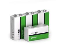 Granicell Lot de 4 piles rechargeables 9 V, 9 V NiMH haute capacité