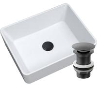 Granitan - Lavabo à poser en granit - Blanc - avec bouchon et kit de vidange noir - pour plan de travail