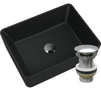 Granitan - Lavabo à poser en granit - Noir - avec bouchon et kit de vidange chromé - pour plan de travail