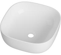 Granitan - Lavabo à poser - Lavabo en céramique - Blanc - carré - pour plan de travail - Meuble-lavabo