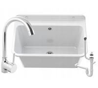 GRANITAN Lavabo Extérieur BETA Buanderie, Blanc | Évier Extérieur 61x41x30 cm Polypropylène, Robinetterie BETA Incluse, Mural, Siphon
