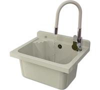 GRANITAN Vasque Lavage LOMA Ensemble + Mitigeur 42x34x24 cm, Beige | Lavabo Mural, Garage Sous-sol Atelier et Buanderie, Vasque Universelle Siphon