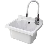 GRANITAN Vasque Lavage LOMA Ensemble + Mitigeur 42x34x24 cm, Blanc | Lavabo Mural, Garage Sous-sol Atelier et Buanderie, Vasque Universelle Siphon