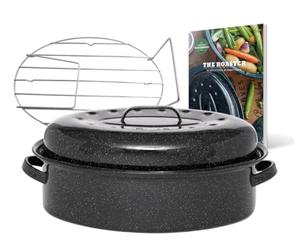 GRANITEWARE - Cocotte Roaster 8L - Grille de cuisson inox + Livre recettes | Grand format, Acier émaillé, Ovale, Ultra-légère, Livre de 35 recettes