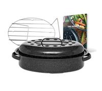 GRANITEWARE | Cocotte Roaster format moyen | Acier émaillé | Ovale | 4L | Ultra|légère | Grille en inox + Livre de 35 recettes