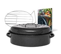 GRANITEWARE - Cocotte Roaster grand format | Acier émaillé | Ovale | 8L | Ultra-légère | Grille en inox + Livre de 35 recettes