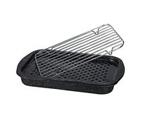 Graniteware - Set de 3 pièces : Plat à four, plateau perforé et grille - Acier émaillé et inox
