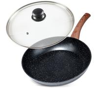 VILDE Black&Wood Poêle à frire 28 cm avec couvercle en verre - Revêtement antiadhésif granit - Tous feux dont induction