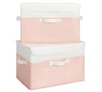 GRANNY SAYS Boîtes de rangement en tissu avec couvercles, lot de 2 boîtes de rangement avec couvercles pour le haut de l'armoire, jolies boîtes de rangement en blanc et rose pour l'organisation