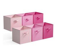 GRANNY SAYS Boîtes de Rangement, Lot de 6 Cubes de Rangement avec Poignées, Paniers et Bac de Rangement Tissus pour Étagère, Boite Rangement Meuble Cube Rangement Pliable 27x27 cm, Dégradé rose