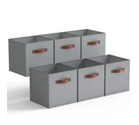 GRANNY SAYS Boîtes de Rangement, Lot de 6 Cubes de Rangement avec Poignées, Paniers et Bac de Rangement Tissus pour Kallax Étagère, Boite Rangement Meuble Cube Rangement Pliable 27x27 cm, Bleu gris