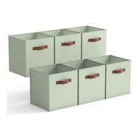 GRANNY SAYS Caisses de Rangement 33x33 cm, Lot de 6 Cubes de Rangement Pliables en Tissu avec Poignées, Paniers et Boîtes de Rangement Kallax Étagère, Cube Rangement Pliable, Vert sauge