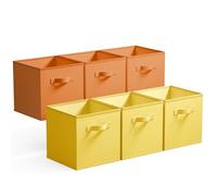 GRANNY SAYS Caisses de Rangement, Lot de 6 Cubes de Rangement Pliables en Tissu avec Poignées, Paniers et Boîtes de Rangement Étagère, Meuble Cube Rangement Pliable 27x27 cm, 3 jaunes et 3 oranges