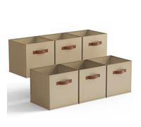 GRANNY SAYS Caisses de Rangement, Lot de 6 Cubes de Rangement Pliables en Tissu avec Poignées, Paniers et Boîtes de Rangement pour Kallax Étagère, Meuble Cube Rangement Pliable 27x27 cm, Kaki