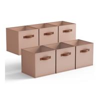 GRANNY SAYS Caisses de Rangement, Lot de 6 Cubes de Rangement Pliables en Tissu avec Poignées, Paniers et Boîtes de Rangement pour Kallax Étagère, Meuble Cube Rangement Pliable 27x27 cm, Rose poudré