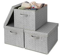 GRANNY SAYS Grande Boite de Rangement avec Couvercle, Lot de 3 Boîtes Rangement Pliable, Boîte de Rangement Vetement pour Étagères, Paniers et Boîtes de Rangement Rectangulaire pour Placard, Gris