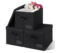 GRANNY SAYS Grande Boite de Rangement avec Couvercle, Lot de 3 Boîtes Rangement Pliable, Boîte de Rangement Vetement Étagères, Paniers et Boîtes de Rangement Rectangulaire pour Placard, Noir