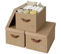 GRANNY SAYS Grande Boite de Rangement avec Couvercle, Lot de 3 Boîtes Rangement Pliable, Boîte de Rangement Vetement Étagères, Paniers et Boîtes de Rangement Rectangulaire pour Placard, Kaki