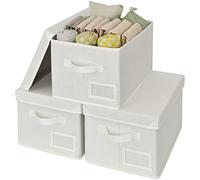 GRANNY SAYS Grande Boîtes de Rangement avec Couvercle, Lot de 3 Boites Rangement Pliable, Boîte de Rangement Vetement Étagères, Paniers et Boîtes de Rangement Rectangulaire pour Placard, Blanc Crème