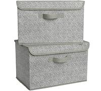 GRANNY SAYS Lot de 2 boîtes de rangement avec couvercles, bacs en tissu, boîtes à souvenirs, organiseurs de placard, gris
