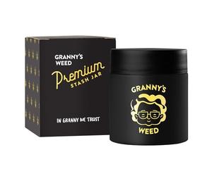 Granny's Premium Stash Jar | Bocal à herbes de grand-mère | Capacité jusqu'à 8 g | Noir | 100% étanche aux odeurs | Garantie UV | Coffret cadeau | Avec sécurité enfant dans le couvercle | 120 ml