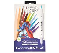 GRAPH’IT Brush Marker Set de 12 marqueurs à alcool double pointe pour dessin de manga et illustration, pointe extra-fine et pinceau - Set Comics