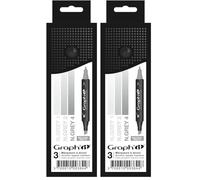 GRAPH’IT Marker Set de 3 marqueurs à alcool double pointe pour dessin de manga et illustration, pointe fine et biseautée - Set Neutral Grey (Lot de 2)