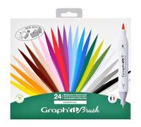 GRAPH’IT Marqueurs Couleurs - Set de 24 Marqueurs à Alcool Double Pointe - Illustration, Manga, Dessin - Pointe Extra-Fine et Pinceau - Couleurs Éclatantes et Rechargeables - Brush Marker